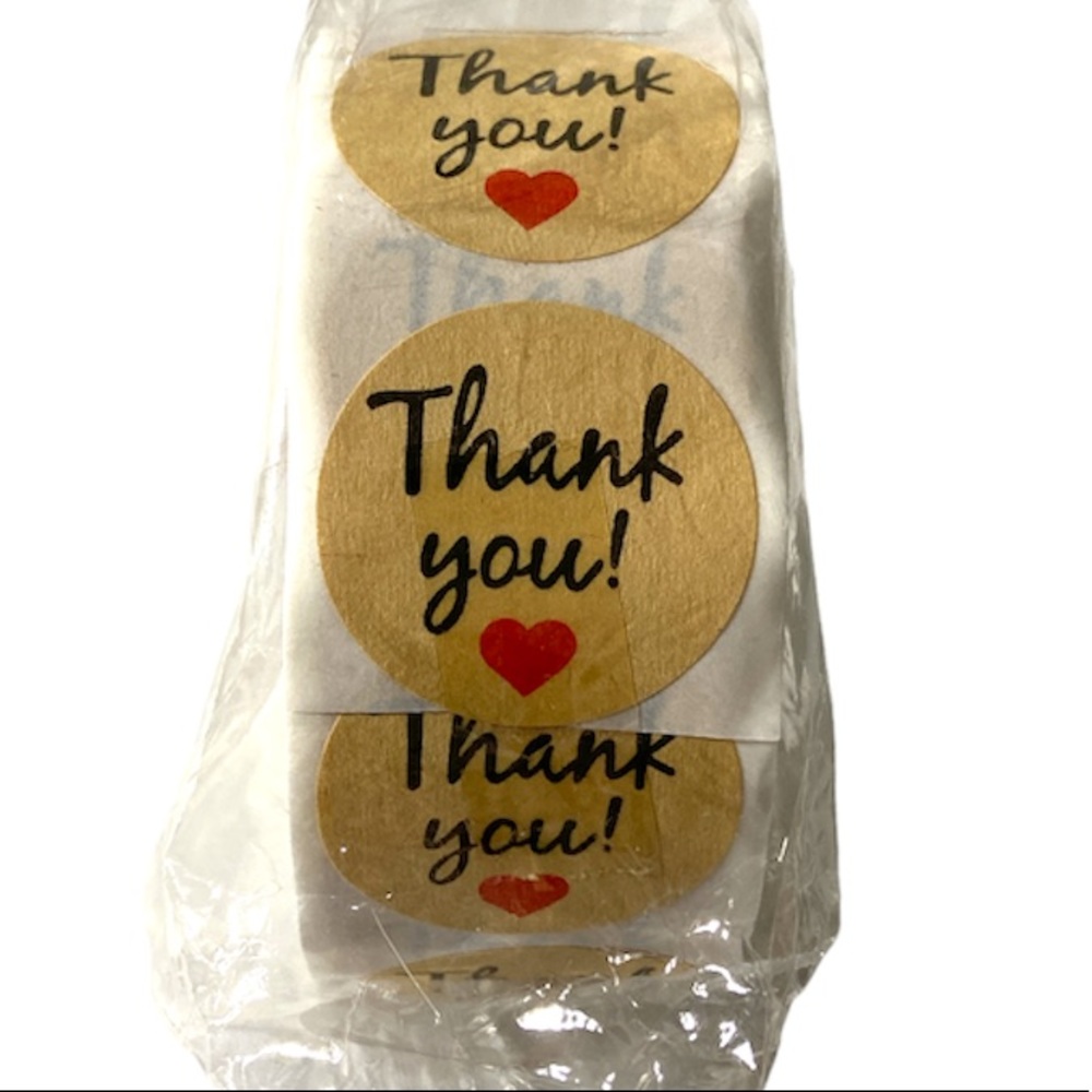 Thank You Sticker 500 Pieces Brown With Red Heart